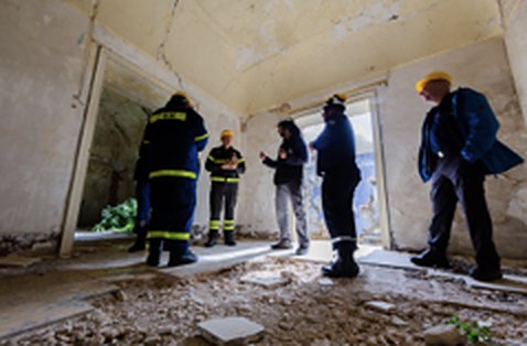 Engineering team inspecting a structure